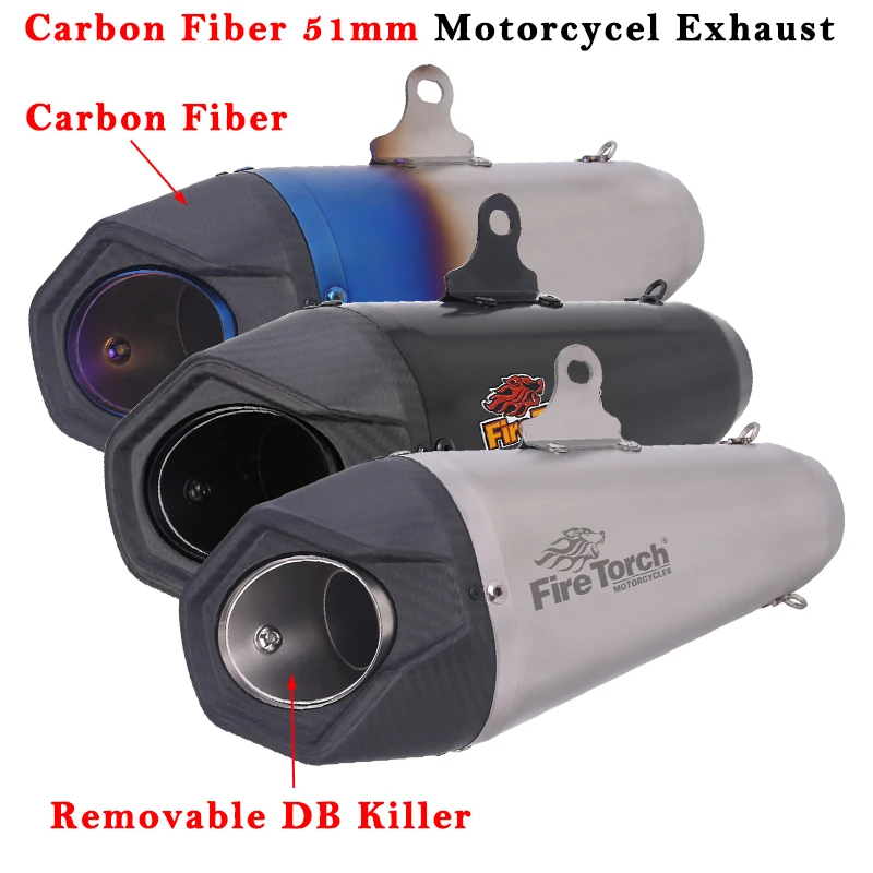 

Universal 51mm Motorcycle Exhaust System Escape Modified Carbon Fiber Muffler For MT900 MT-10 390 DAV CB650F BK750 S1000RR 800MT