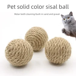 10pcs Solid Colored Sisal Ball Cat Teasing Toy Ball Self Hi  Grinding Teeth Durable Cat Teasing Stick Cat Making Sound Bell Ball