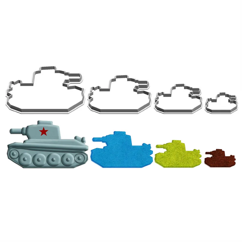 Four Specifications Cartoon War Chariot Old German Tank,Plastic Mold,Cake Fondant Tools,Cookie Sushi and Fruits Cutters