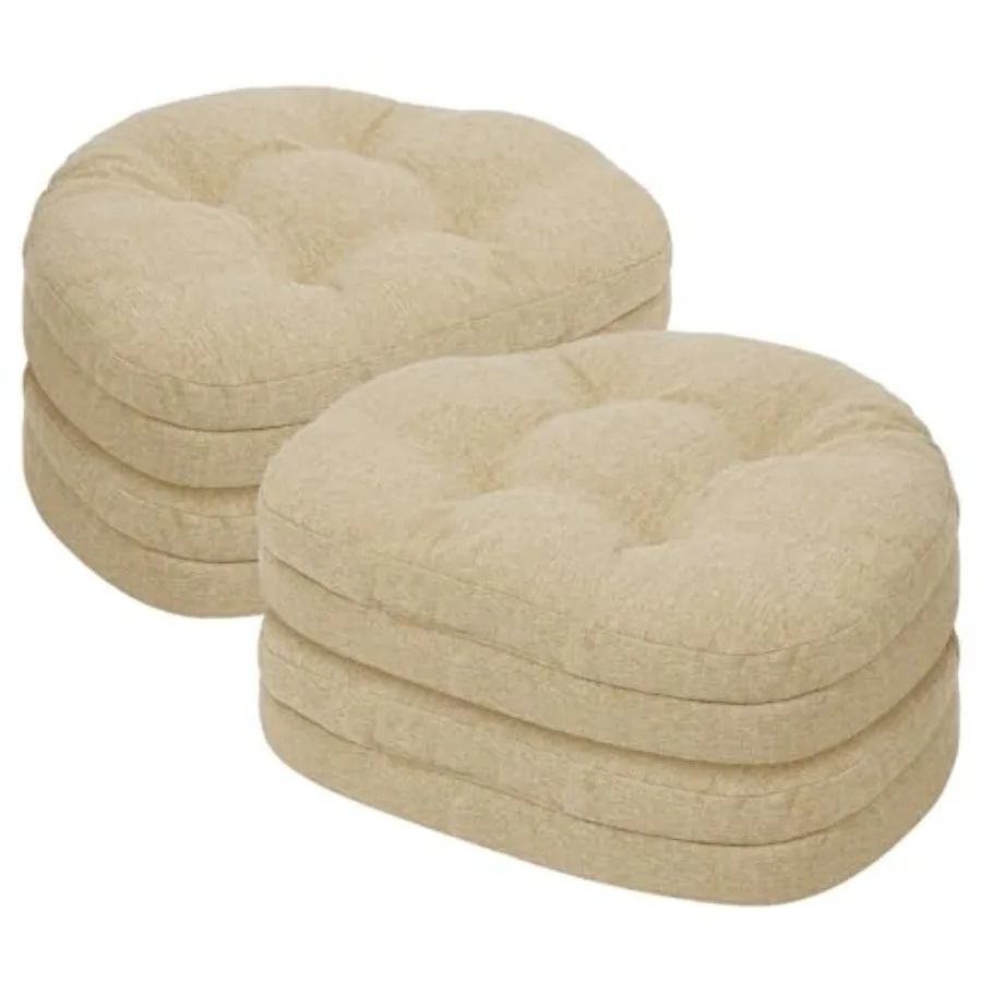 Kitchen Chair Cushions Set of 4, Dual-Layer Patented Design Memory Foam Windsor Seat Pads, Dining Chair Cushions with Ties and