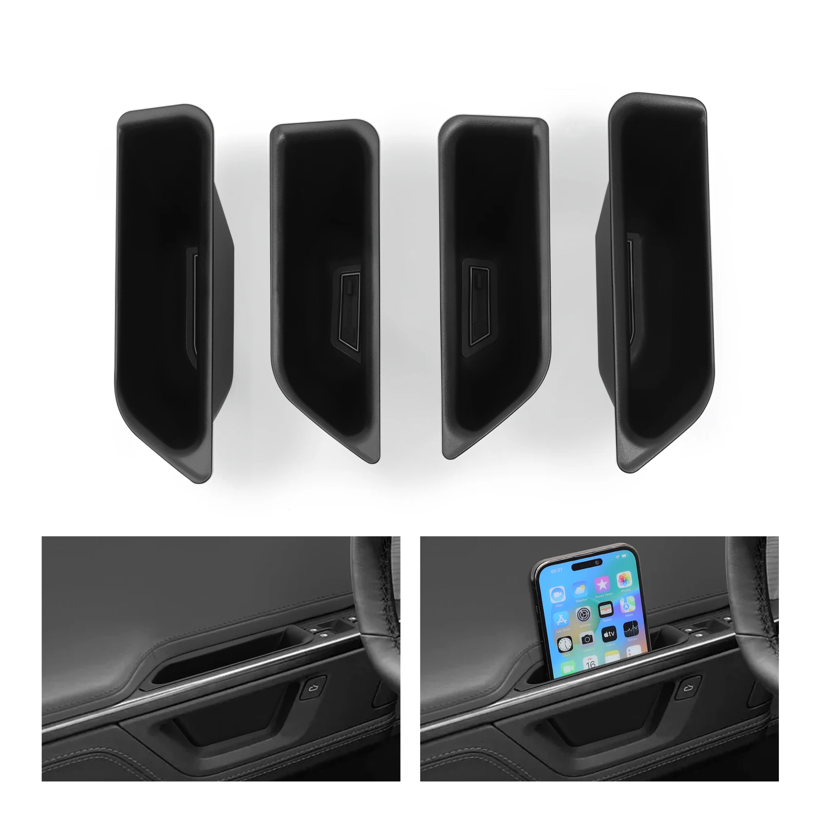 for RIVIAN R1T R1S Car Side Door Handle Storage Box Tray ABS Organizers Accessories Black 4PCS