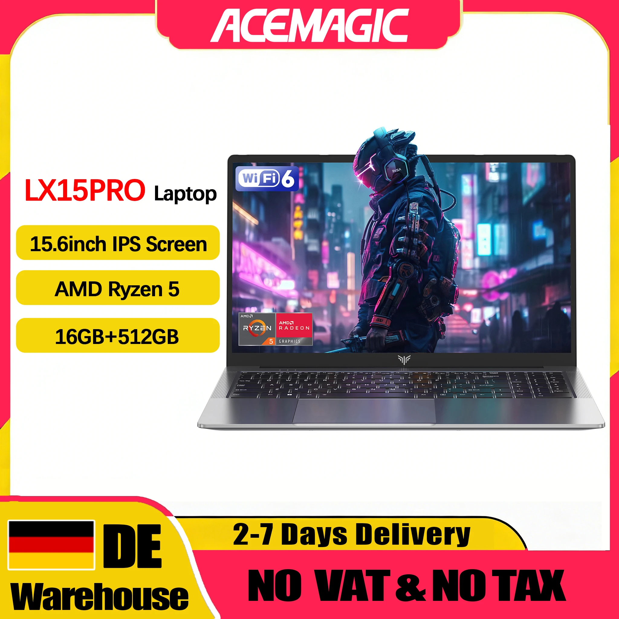 ACEMAGIC LX15PRO Laptop 15.6 Pollici FHD, AMD Ryzen 5 7430U, 16GB RAM, 512GB SSD, Windows 11 Pro, Notebook con Schermo Rotante a 180° °   Computer Portatile con Wifi6 e BT5.2