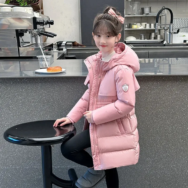 Chaqueta acolchada de algodón para niño, abrigo cálido de longitud media a la moda, Parkas gruesas avanzadas de color azul marino y rosa, Color sólido cómodo