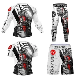 4 w 1 MMA Rashguard Jiu Jitsu T-shirt + spodnie zestawy treningowe męskie aktywne spodenki Muay Thair Bjj odzież bokserska Rash Guard odzież sportowa