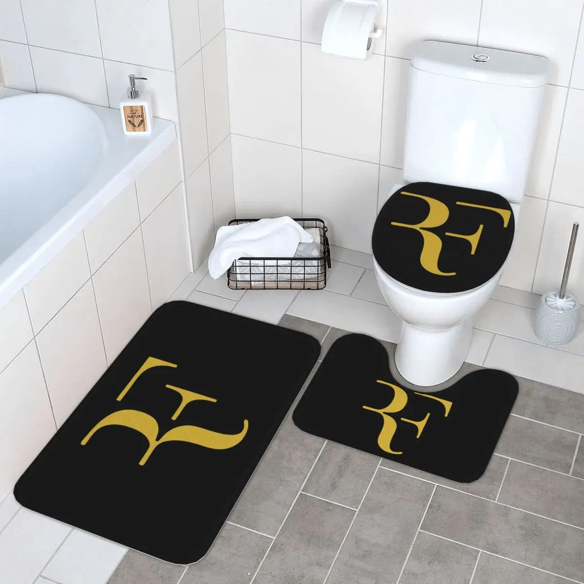 

Roger Federer 3 Pcs Bath Mat Bathroom Set Toilet Lid Cover Home Decor Non-Slip Carpet Floor Rug