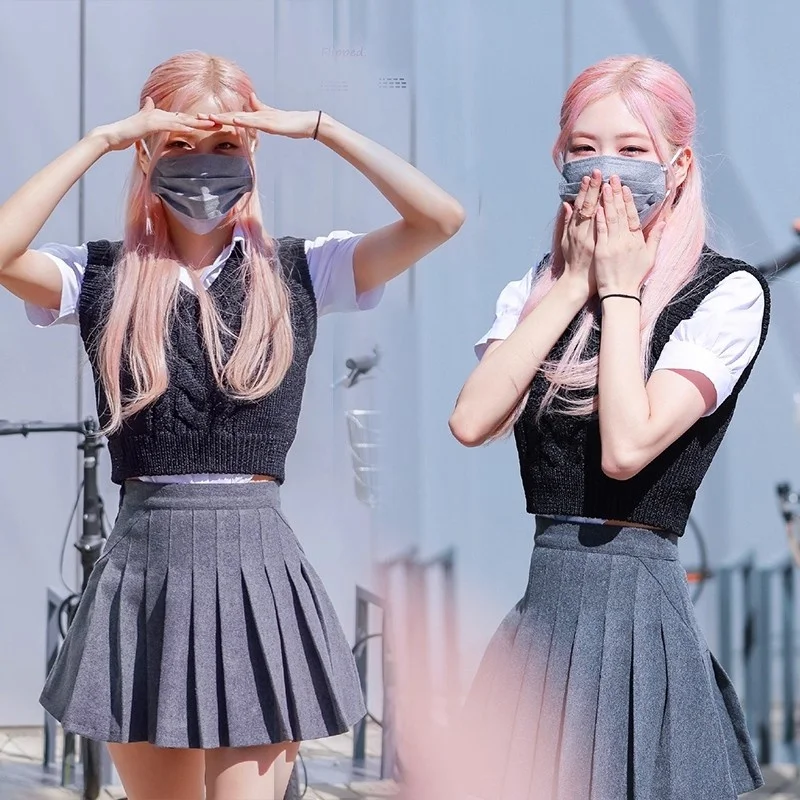 

Off High Waist ey Pleated Skirt Women's Summer Slimming JK Skirt Casual Sle Stand Fit Polyester Fiber Dance