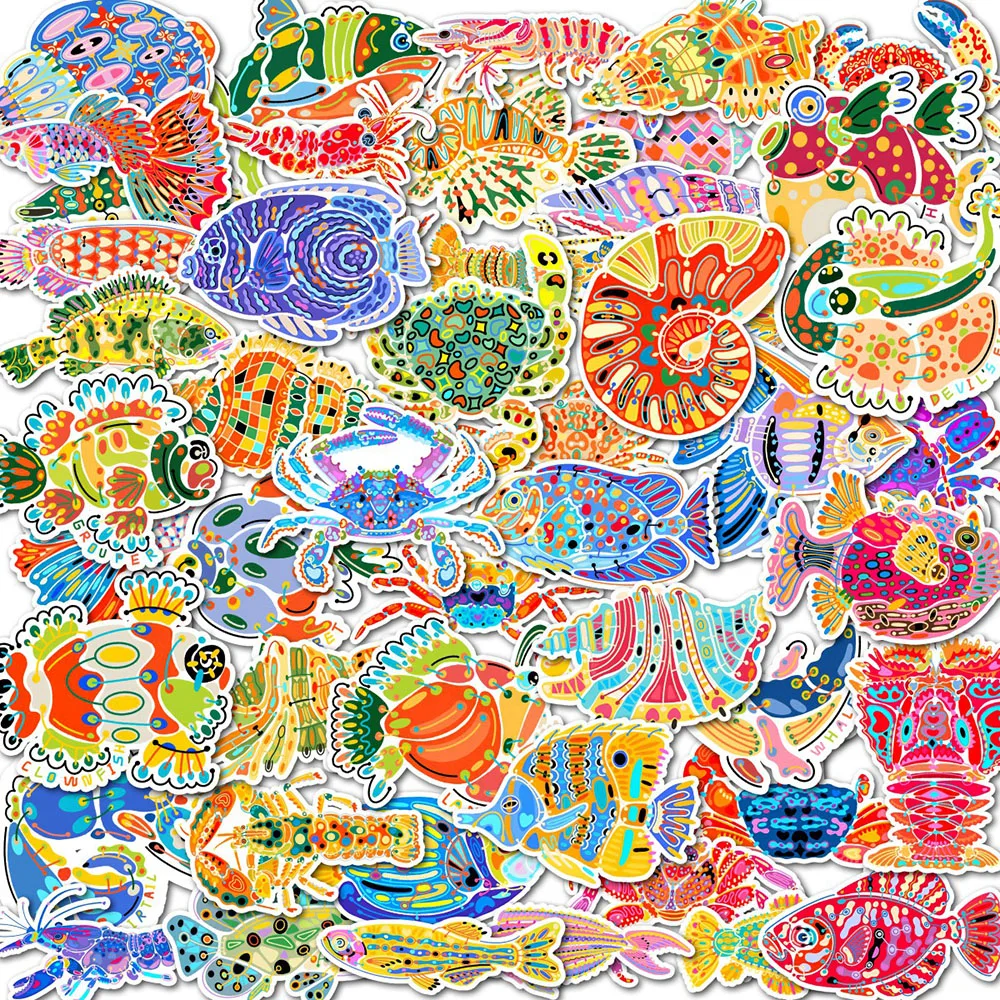 Colorful Tropical Sea Creature Waterproof Stickers DIY Decals for Phone Laptop Water Bottle Scrapbook Decor