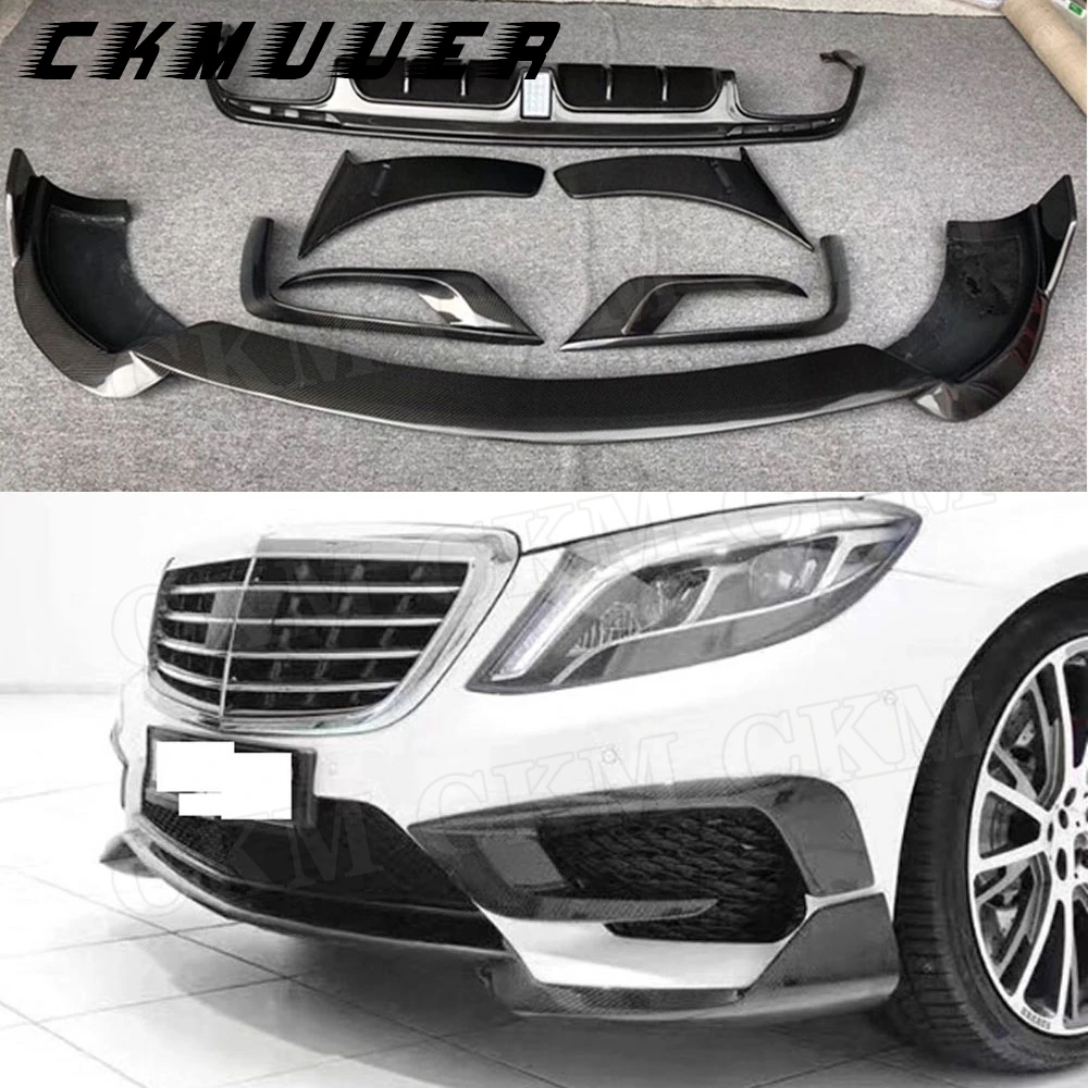 

CKMUUER Carbon Fiber For Benz S Class W222 S63 S65 2014-2017 Front Bumper lip Diffuser FogLamp Trim Frame Side Fender Body Kits