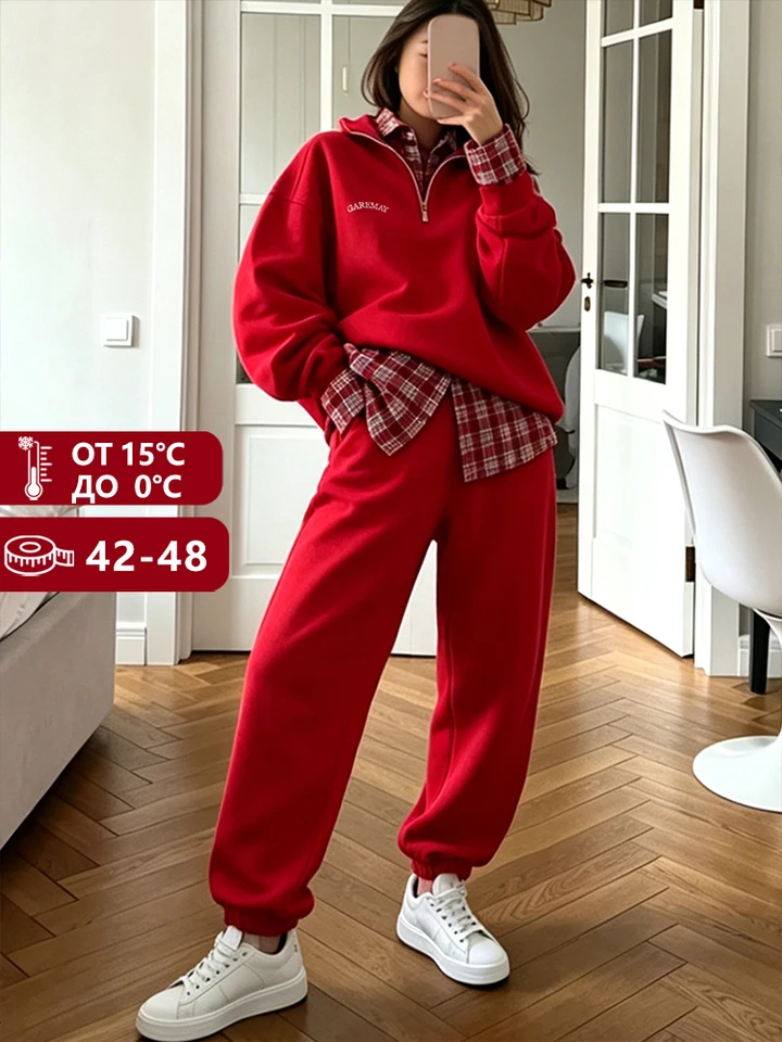 Spring Women's Tracksuit with Zipper Cotton Oversize Classic Pink  Two Piece Set Women Casual  Yellow Trouser Suits for Women, image 8