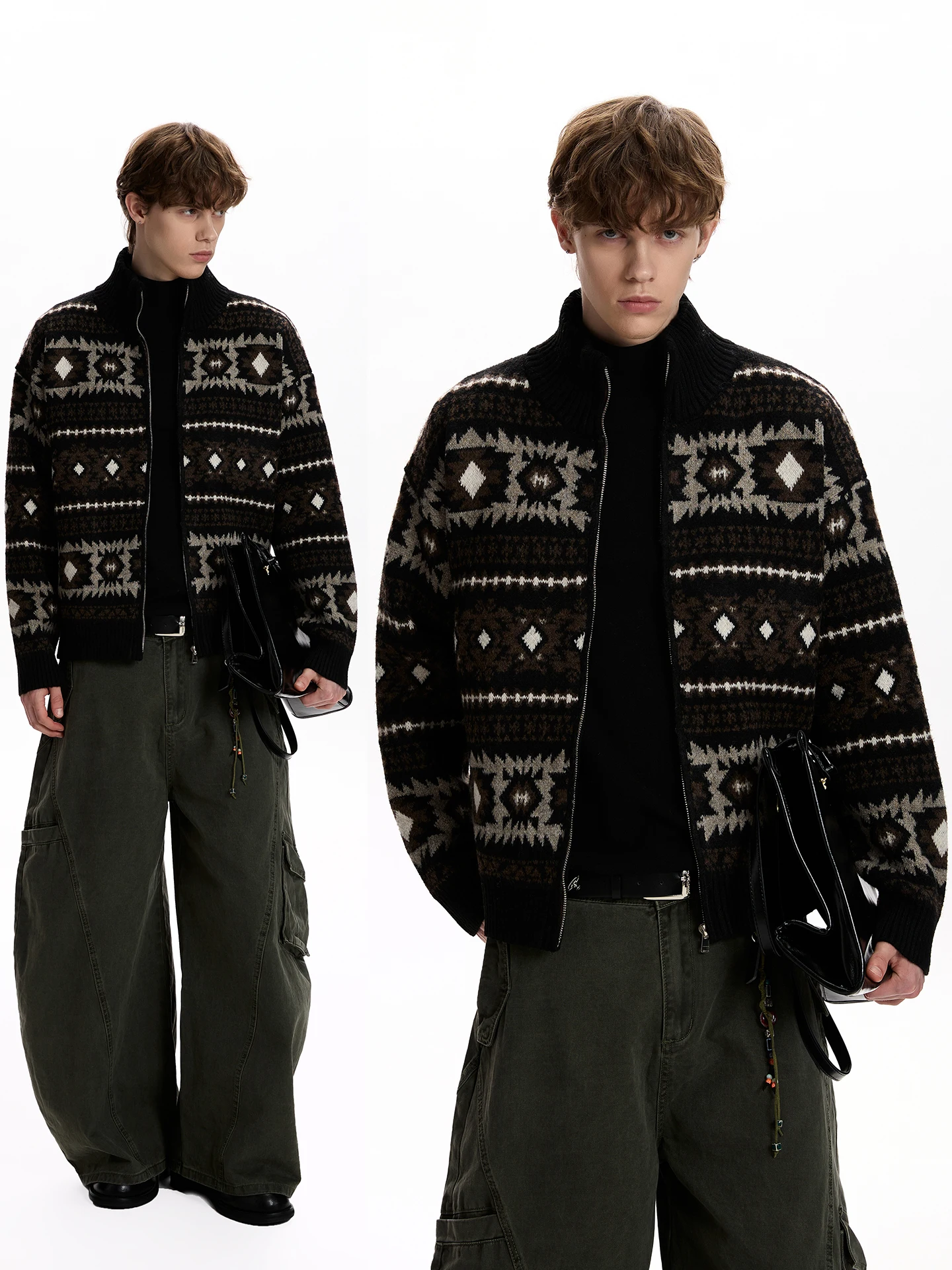 

Вязаный свитер в американском стиле ретро Sle Fair Isle, пальто, свободное теплое мужское пальто Lazy Feelings на весну и осень, длинное свечение на молнии