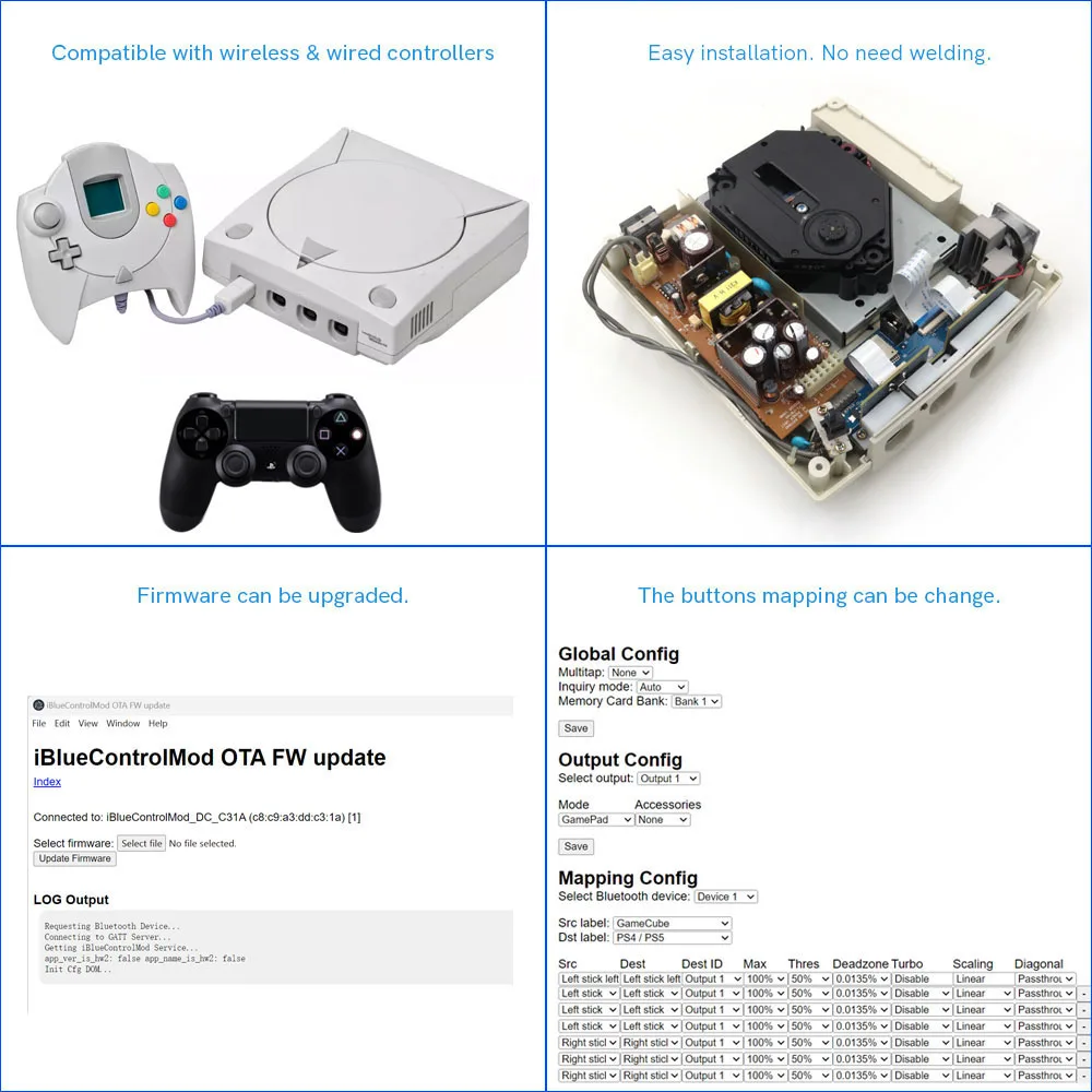 Imagem -03 - Ibluecontrolmod sem Fio Sega dc Controlador Bluetooth Adaptador Interno para Sega Dreamcast Console Gamepad Conversor Embutido Mais Novo