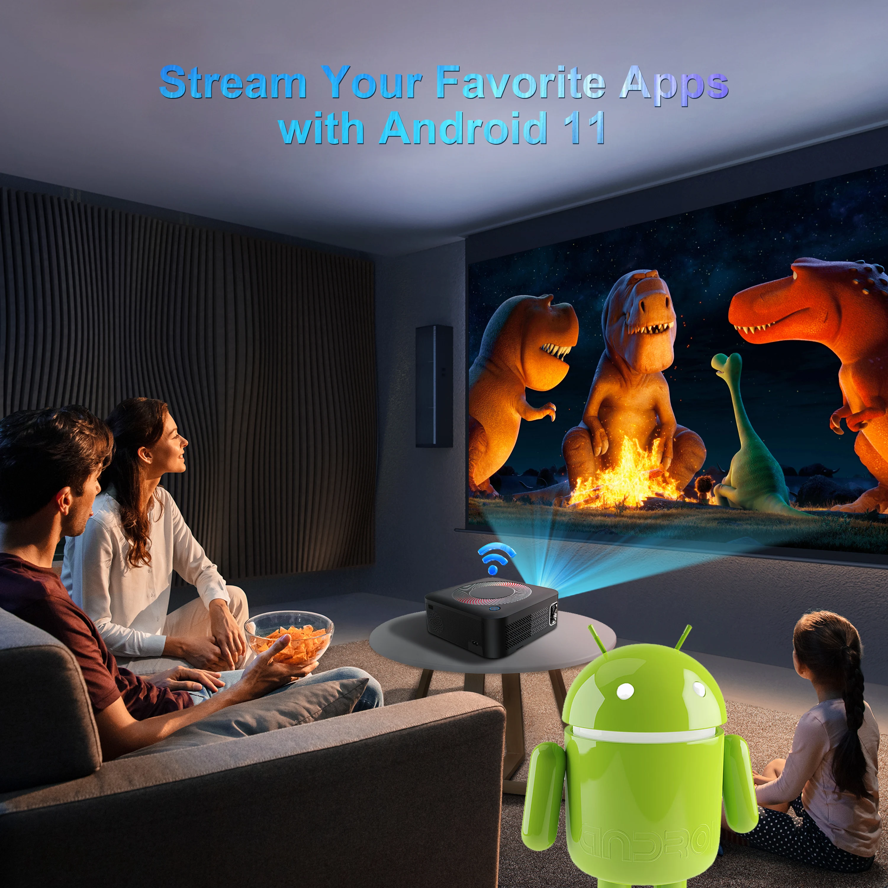 XNANO 300ANSI 4K Mini Projetor Portátil Android WiFi BT5.0 LED 1080P Home Theater Projetor Keystone Automático com Bateria