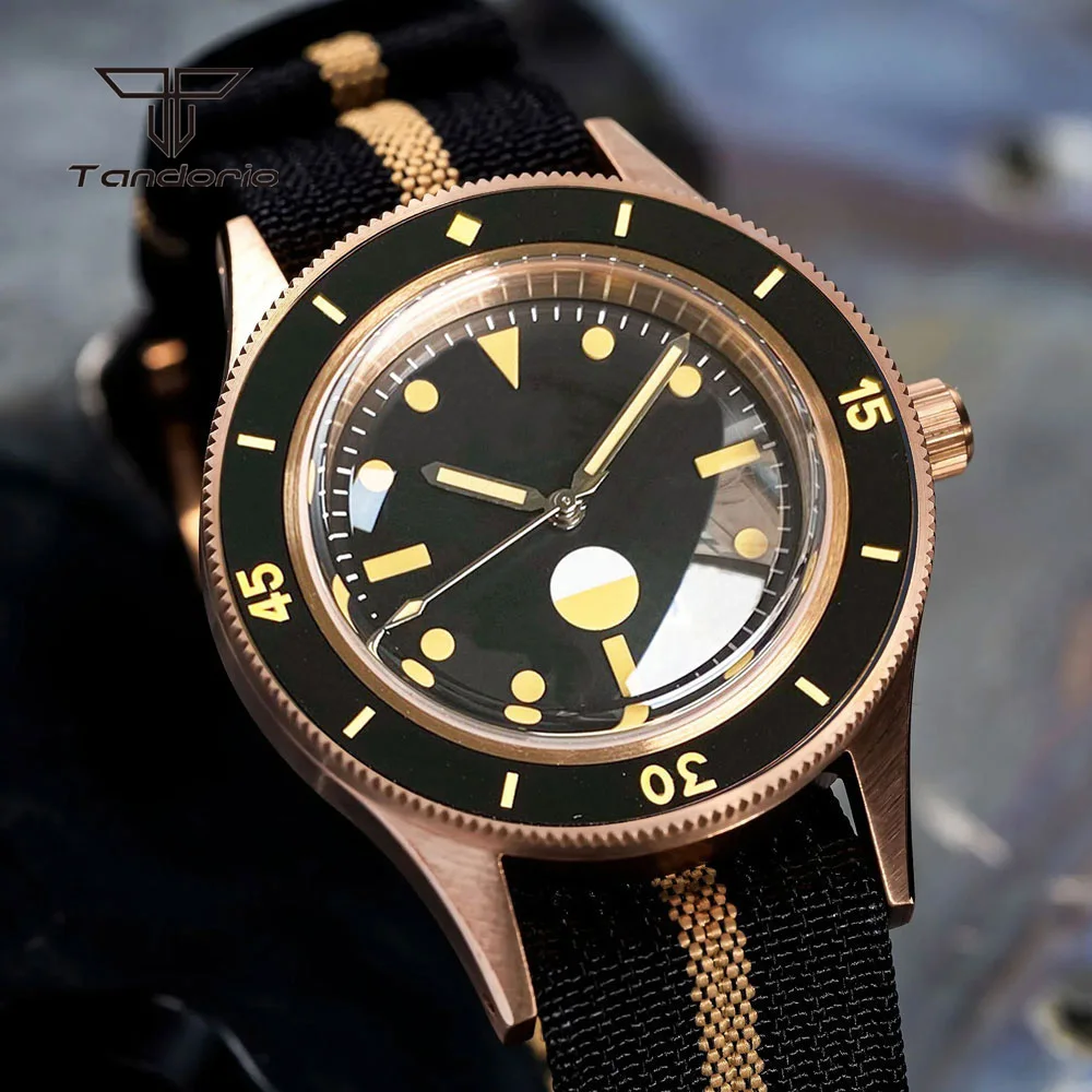 Tandorio Cusn8 Real Bronze Men Dive Watch Domed Sapphire NH35 PT5000 Automatic 20BAR 40mm Mechanical Wristwatch Lume 120 Clicks