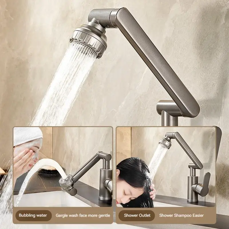 Mechanical Arm Single-Hole Basin Faucet for Face Washing, Basin with Hot and Cold Water, Above Counter Basin Faucet