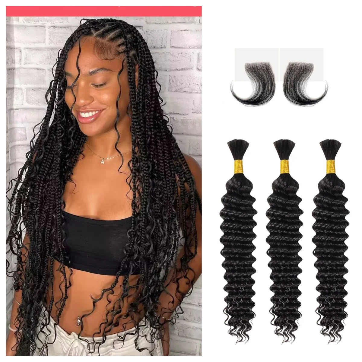 Human Braiding Hair Deep Wave Bulk Human Hair 12A No Weft Human Hair Bundles Micro Human Braiding Hair for Boho Braids