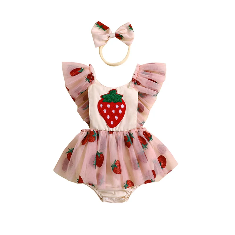 Baby Girl Summer Outfit Strawberry Embroidery Romper Dress Cute Clothes