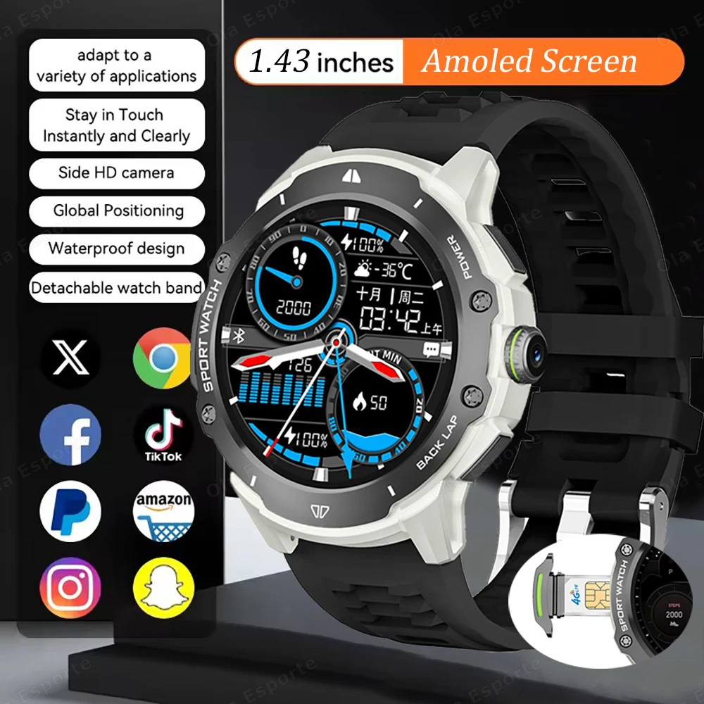

New 4G Smart Watch 1.43" Amoled Screen Camera insert Sim Card Google Play Store App Download NFC GPS WIFI Smartwatch Women Men
