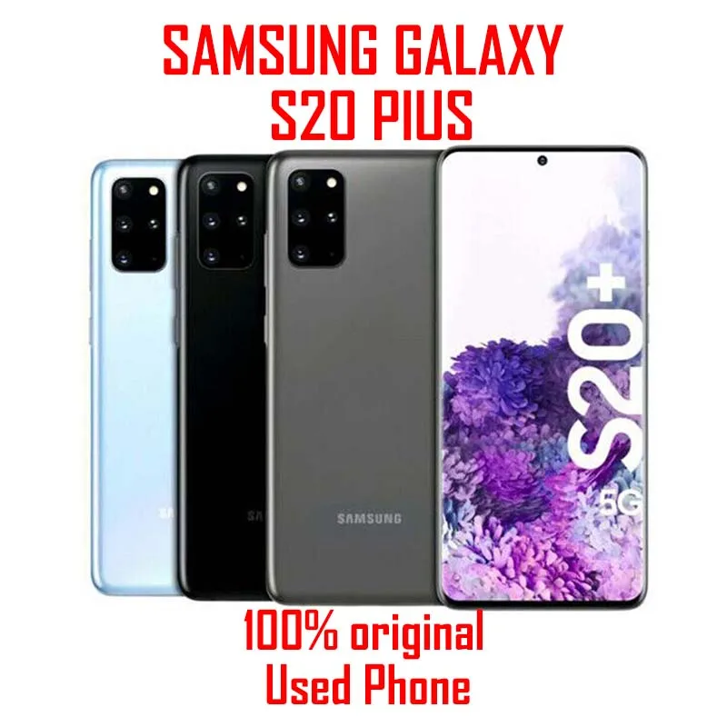 هاتف Samsung Galaxy S20+ S20 Plus G986U1 5G مقاس 6.7 بوصة وذاكرة وصول عشوائي 12 جيجابايت وذاكرة قراءة فقط 128 جيجابايت/512 جيجابايت وكاميرا ثلاثية NFC سنابدراجون 865 S20 Plus هاتف ذكي
