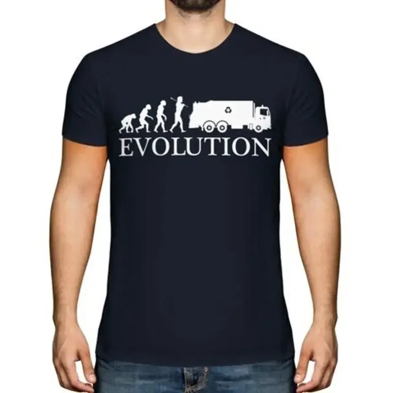 T-shirt pour homme GARBAGE TRUCK EVOLUTION OF MAN, cadeau pour chauffeur de camion poubelle