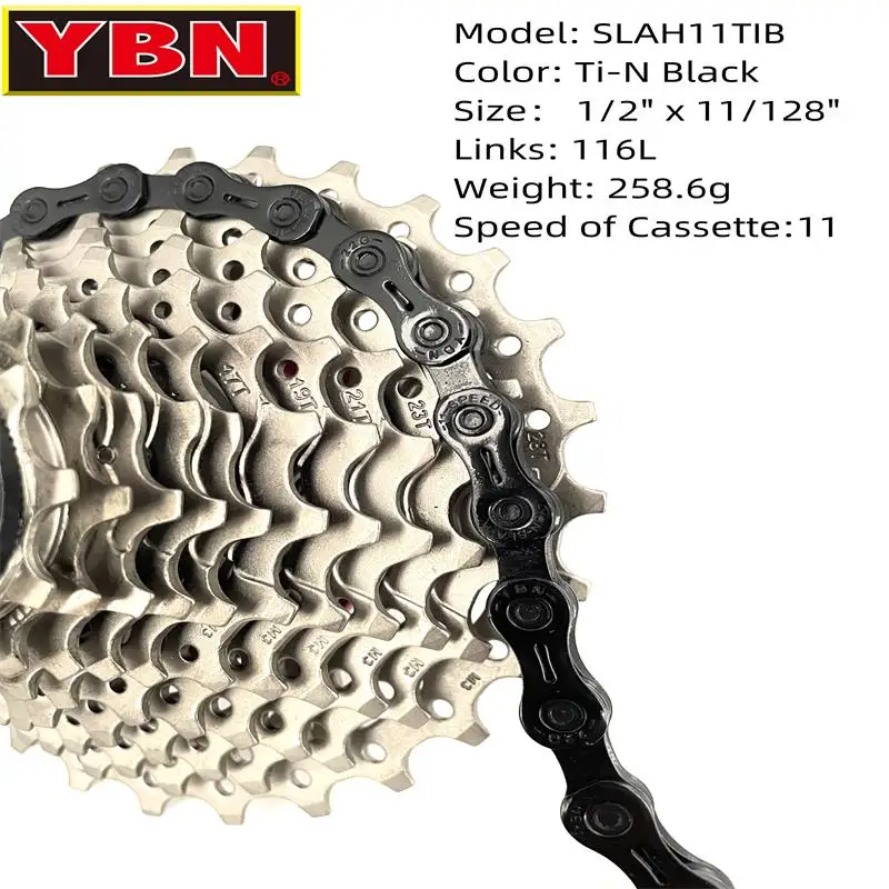 YBN Bike Chain 11 speed SLAH11 Half hollow  oil slick Titanium coating MTB road bike chain for Shimano/ SRAM