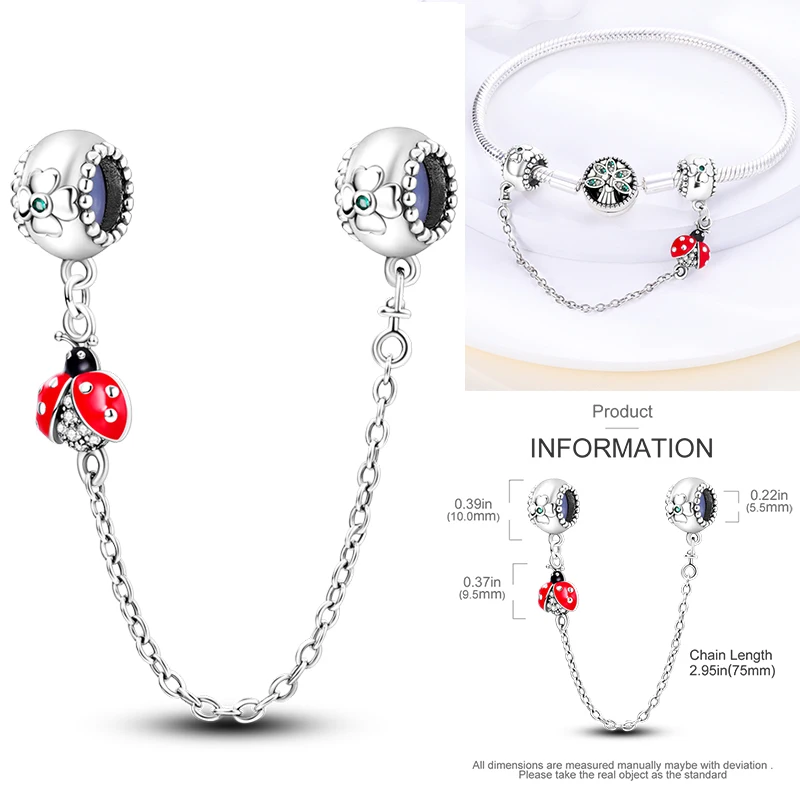 925 Sterling Silber Anhänger Herzförmig Vierblättriges Kleeblatt Marienkäfer Anhänger Passend für Original Armreif Halskette Armband DIY Schmuck Geschenk – Detail 10