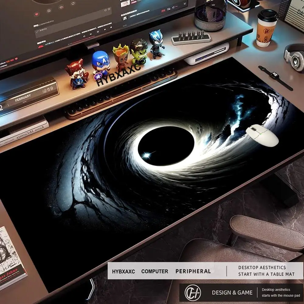 Large Gaming Mouse Pad XXL 900x400 Black White Swirl Space Desk Mat Extended Keyboard Pad Non-Slip