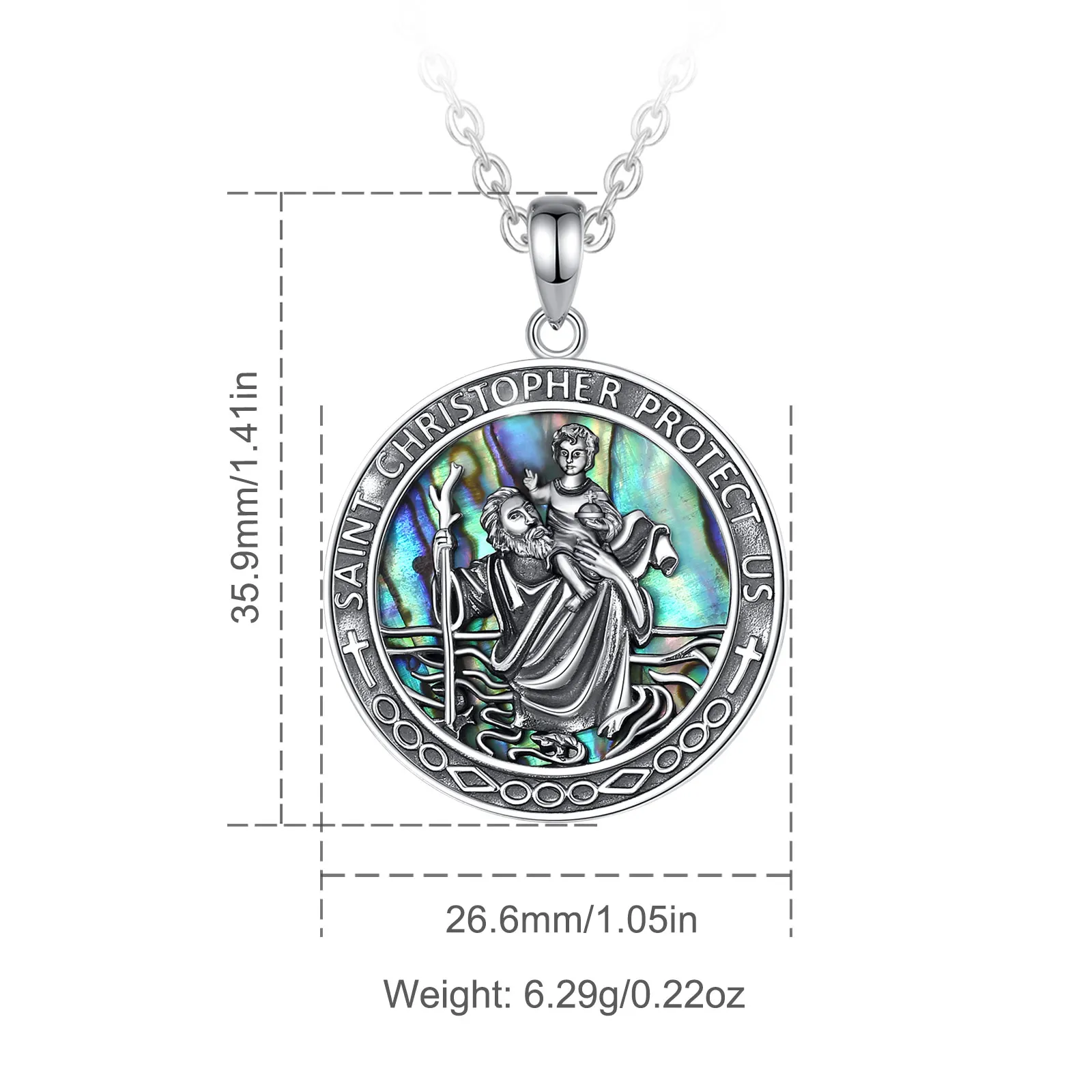 Eudora 925 Sterling Silver St Christopher Necklace Natural Abalone Shell Catholic Amulet Pendant Men Women Religious Jewelry