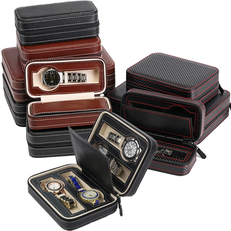 2,4,6,8,10,12 Slots Portable Watch Box Zippered Watch Display Storage Travel Watch Collector Case for Business Trips and Gift