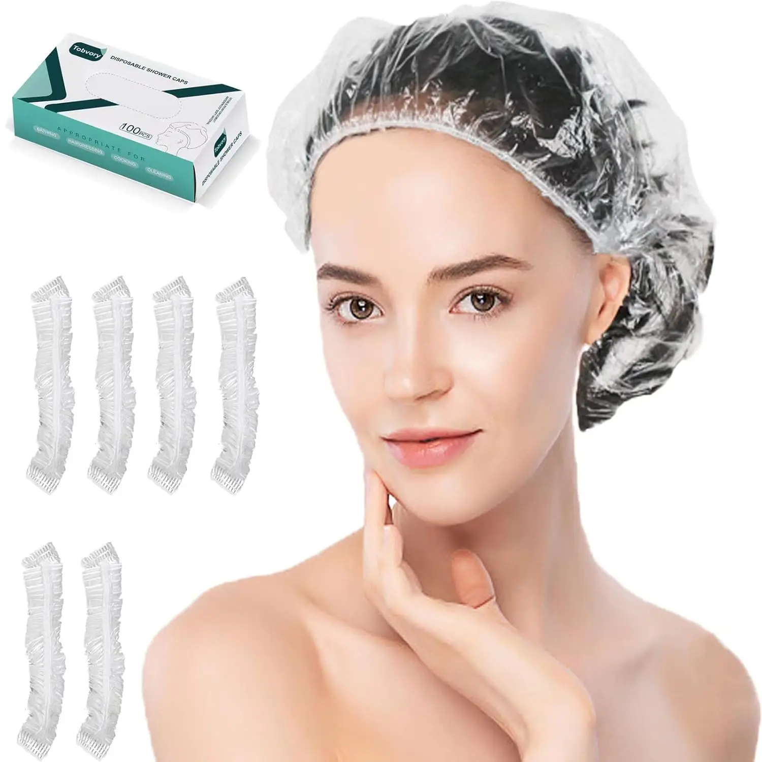 

Disposable Shower Caps - 100PCS Shower Cap Tobvory Waterproof Plastic Shower Cap For Women Men For Hair - Extra Elastic Large Sh