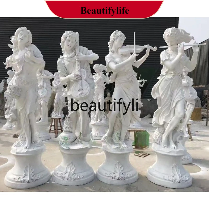 

F132 Blowing, Pulling, and Singing Fiberglass Sculpture European Style Music Goddess Statue Outdoor Hotel Floor Ornament