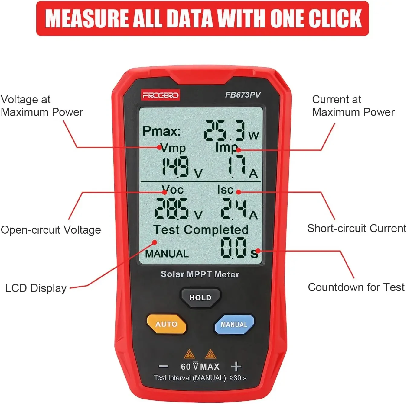 Solar Panel Tester Meter Photovoltaic Multimeter 800W,MPPT Meter with LCD,MPPT Open Circuit Voltage Troubleshooting for PV Test