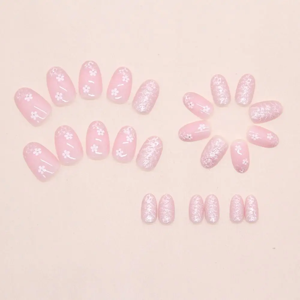 24 pezzi manicure unghie finte ovali onda d'acqua unghie finte francesi occhio di gatto dolce piccolo fiore punte per unghie donne