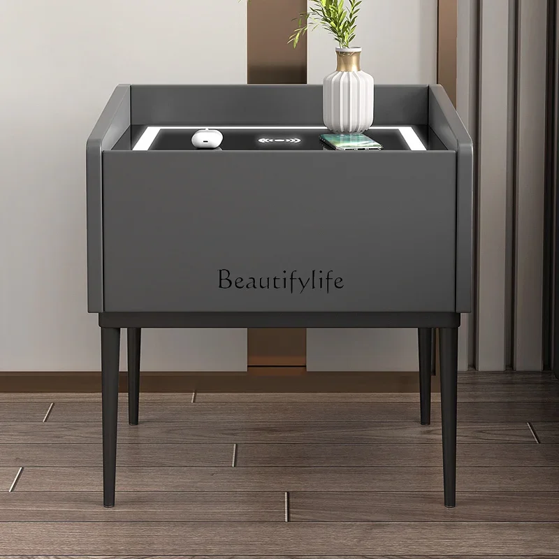01 Modern simple storage cabinet, wireless charging panel, night light locker