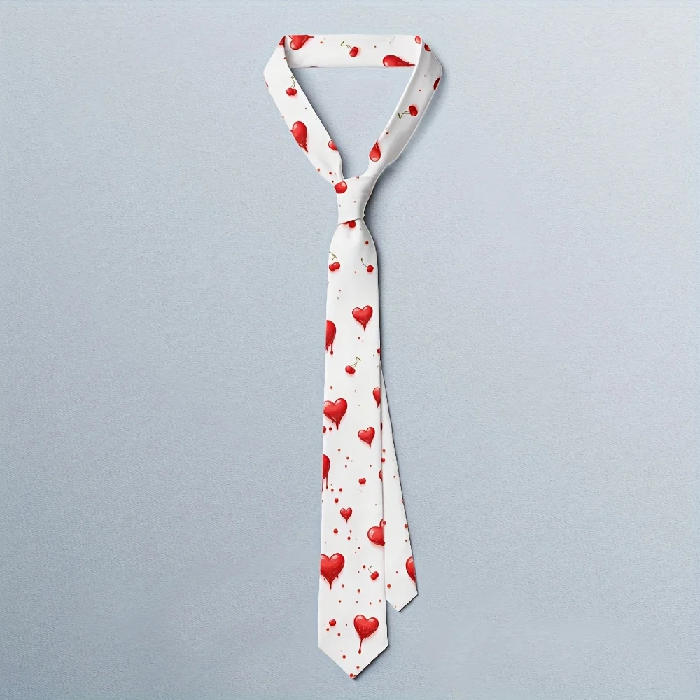 

Галстук с принтом красного сердца, мягкая полиэфирная ткань, которую можно стирать в машине, элегантный узор в виде красного сердца с белой окантовкой, День святого Валентина