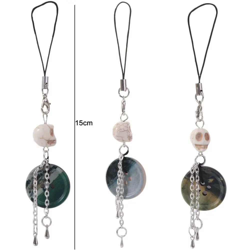 Vintage Skull Button Pendant Phone Charm Bag Decoration Y2K Phone Chain Anti-lost Hanging Rope Phone Lanyards Backpack