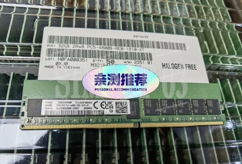 Compatible ForSamsung 32GB DDR5 2Rx8 Server RAM - PC5-4800B, Data Center Pull, 4800MHz ECC Registered