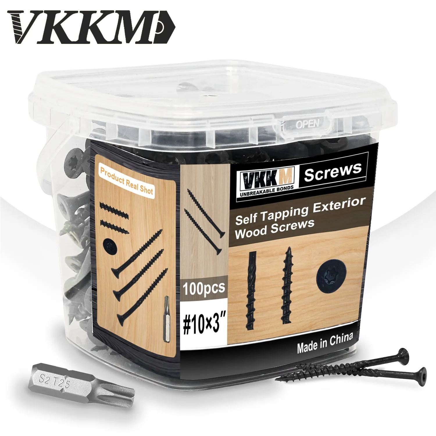 

Внешние винты VKKM 3-дюймовые, палубный винт # 10 x 3 дюйма, 100 шт., устойчивые к ржавчине черные эпоксидные покрытия, привод Torx T25, увеличенный бит T25