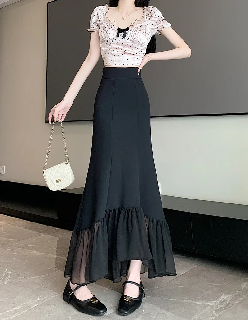 Irregular Mermaid Skirt for Women Slim Fit Fishtail Skirt Fashion Mesh Slim Midi Long Skirt Autumn Spring 2025 Party Club