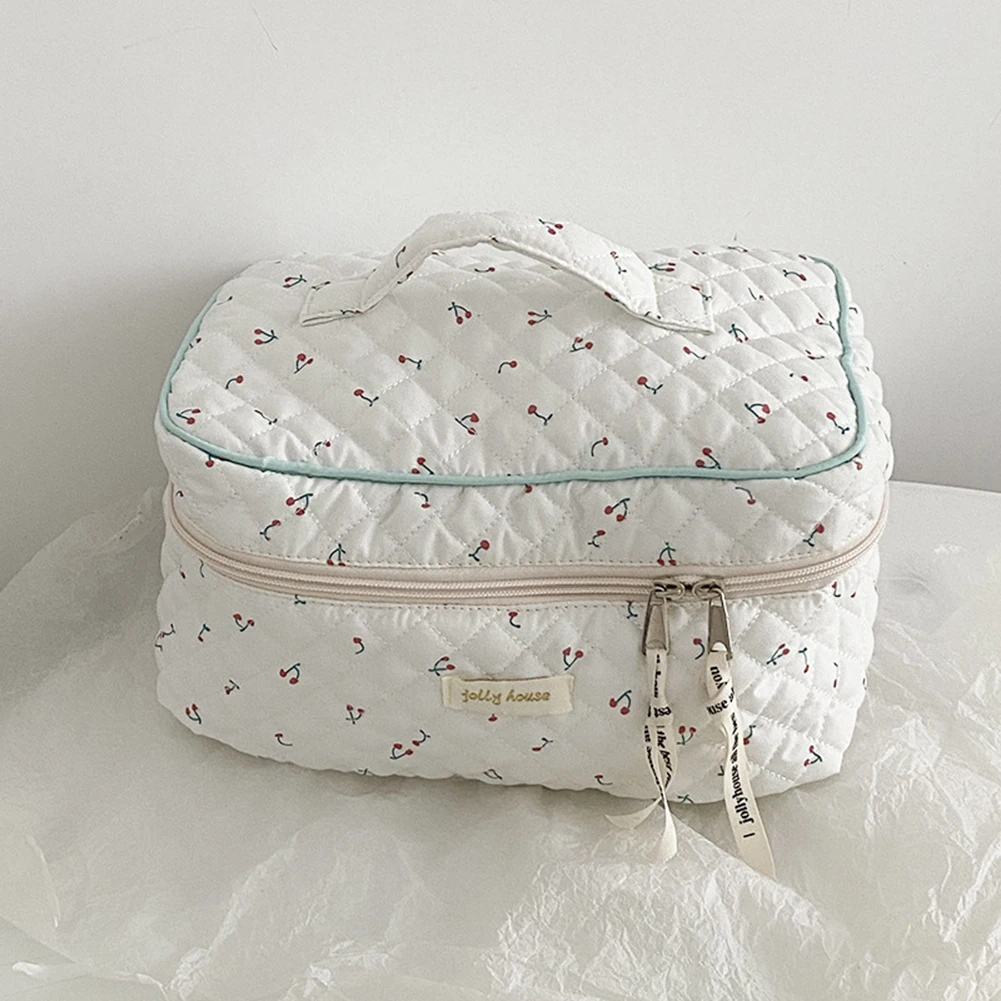 Organisateur de voyage coréen mignon, pochette de maquillage Portable à fermeture éclair, sac à main de maquillage matelassé, grande capacité imprimé Floral pour dames et filles