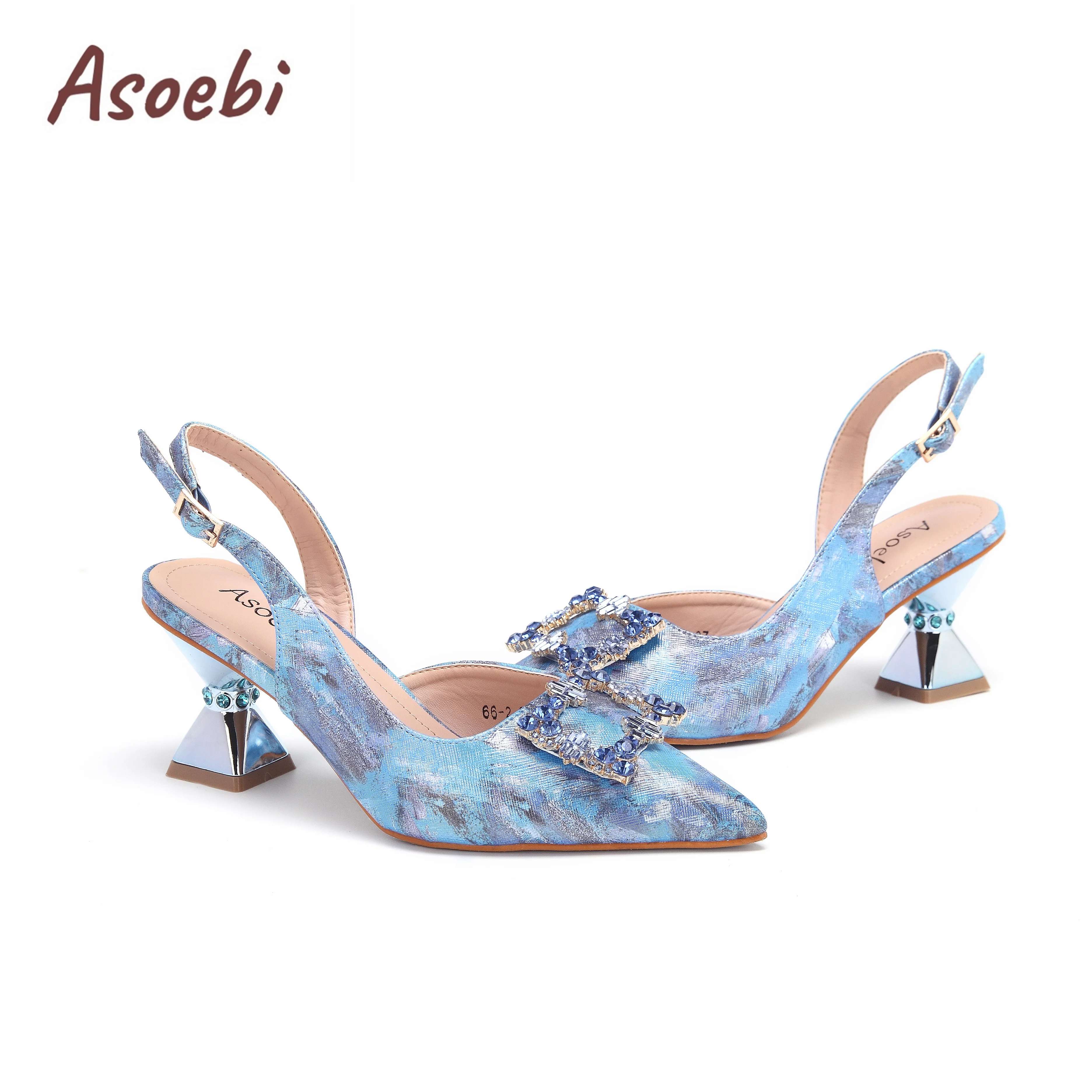 Zapatos de tacón cómodos para mujer, conjunto de bolso a juego para fiesta, diseño de pintura de Punta puntiaguda azul cielo