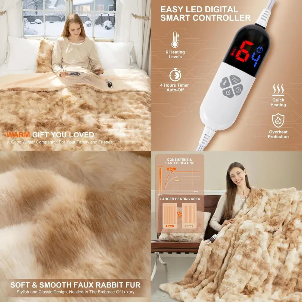 

Heated Bubble Faux Fur Throw Blanket, 50x60, 6 Heating Levels, 4-Hour Timer, Washable, ETL Certified, Tie-Dye Beige