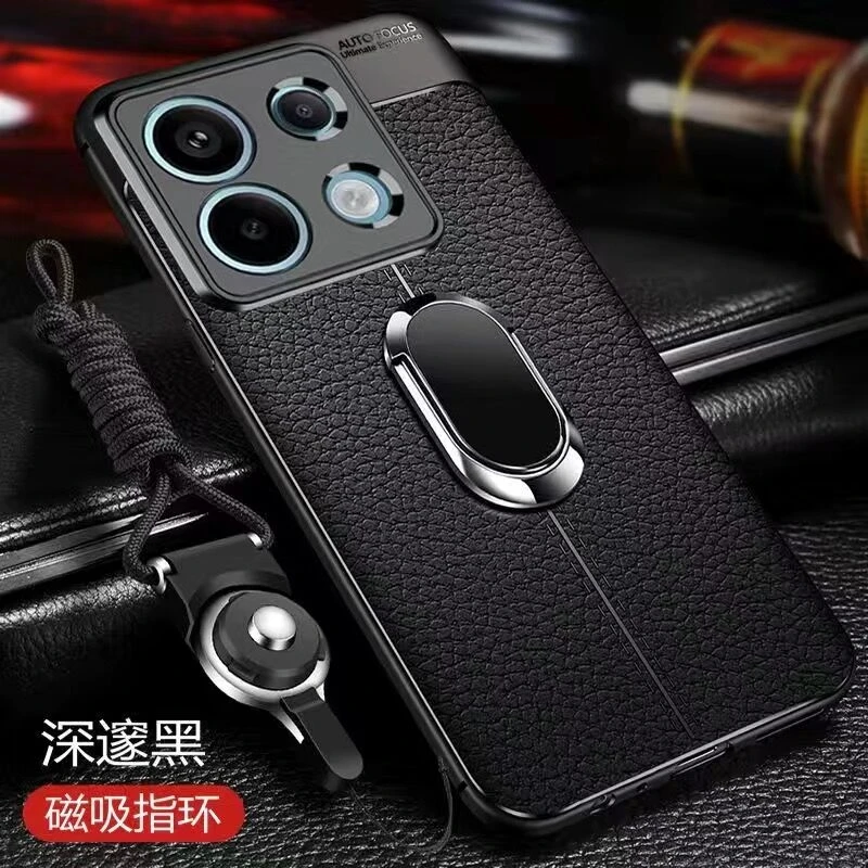 Magnetic Case For POCO M6 Pro 4G Case Holder Ring Phone Cover For Xiaomi POCO M6Pro Redmi Note 13Pro PU Soft Silicone Bumper