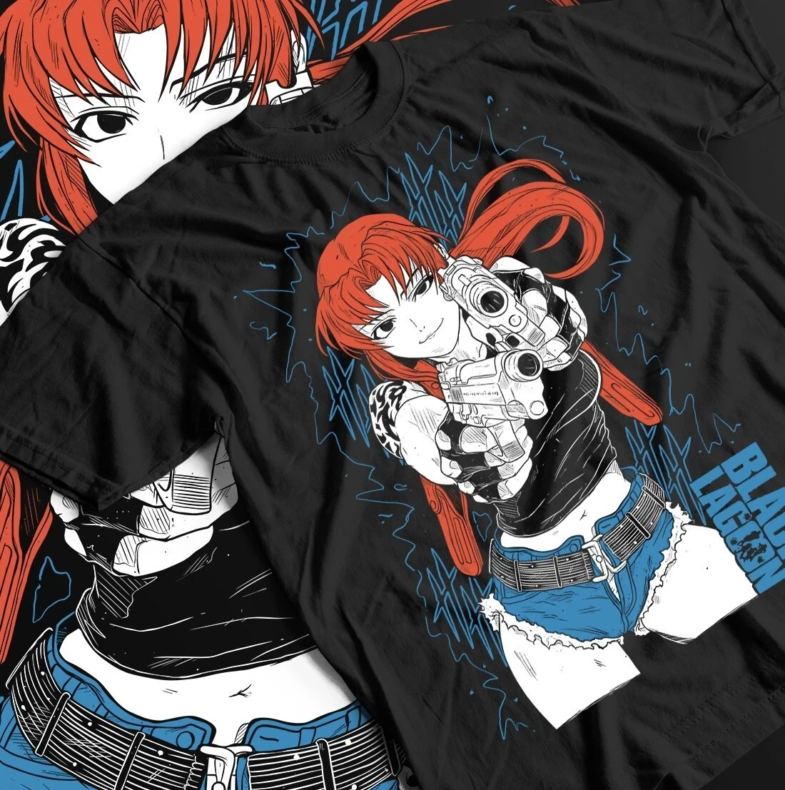 Camiseta Summer Black Lagoon Revy Balalaika, camiseta unisex Manga Eda Waifu, camiseta de manga corta con cuello redondo para hombre