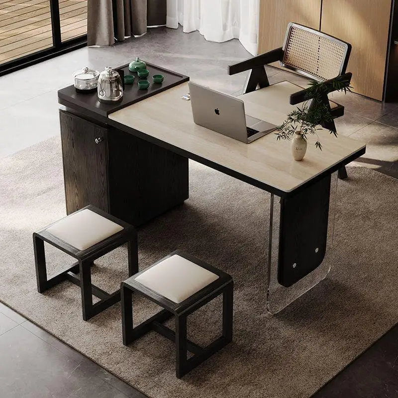 Italian tea table household rock slab small tea table modern simple solid wood medieval balcony small tea table and chair