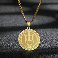 Kinitial Exquisite Stainless Steel Poseidon Greek God of The Sea Pendant Necklace For Unisex Charm Locket Jewelry Talisman Gift