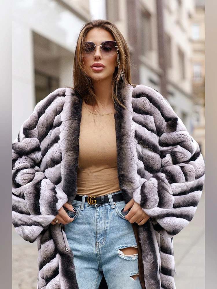 Natural Rex Rabbit Fur Woven Coats Women Winter New Streetwear Warm Outertwear Contrast Color Thicken Real Fur Jacket Female