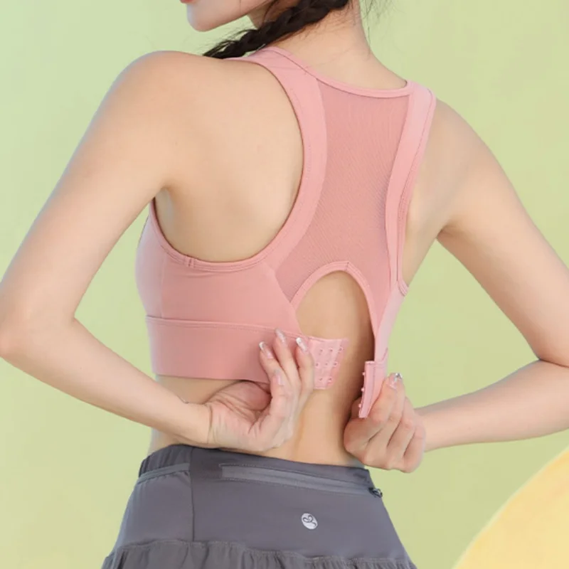 PHIGEER Bra Olahraga Wanita Berdampak Tinggi Tank Top Yoga Sejuk Jaring Belakang Musim Panas Bra Latihan Ringan untuk Pakaian Yoga Luar Ruangan
