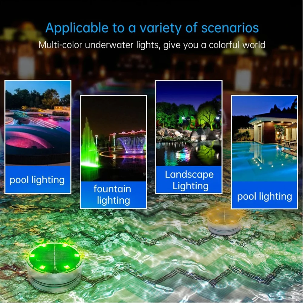 IP68 Waterproof RGB Color Underwater Light Solar Powered With Remote Controller Swimming Pool Liight for Birthday,Party