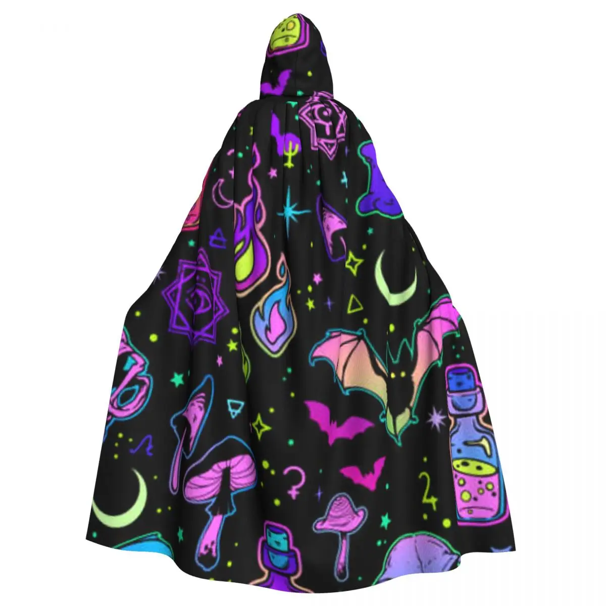 

Neon Witchy Elements Hooded Cloak Polyester Unisex Witch Cape Costume Accessory