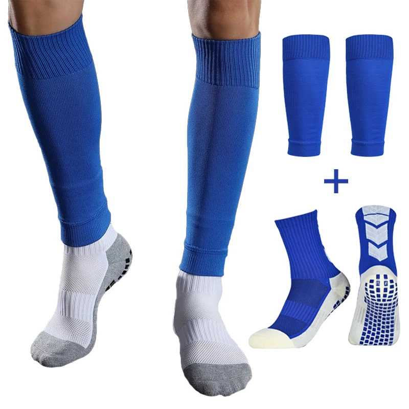 大人と子供のための滑り止めサッカーソックスセット,膝パッド,ふくらはぎの袖,バスケットボール,サッカースポーツ,2ペア